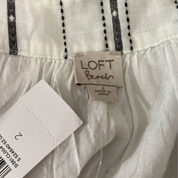 LOFT Beach Dress Women’s 2 White Black Embroidered Halter Mini Cotton Summer - Picture 6 of 11